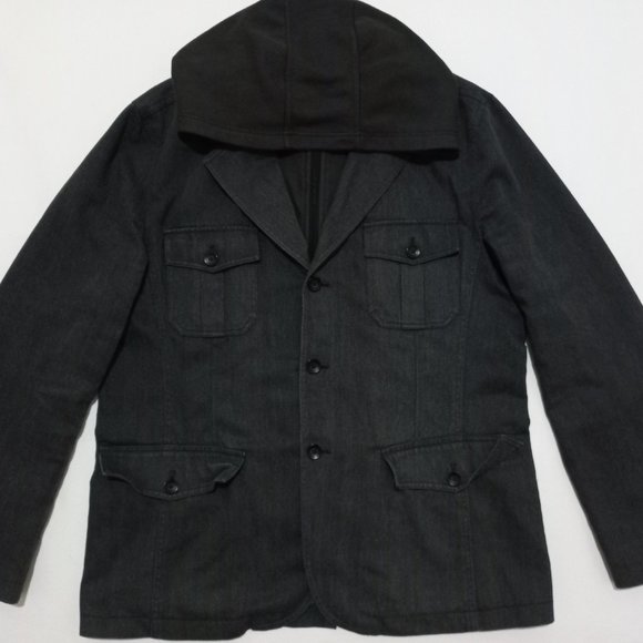 Calvin Klein Jeans Denim Jacket Hooded Button Full Zip Men's Size XL Gray - Picture 2 of 11